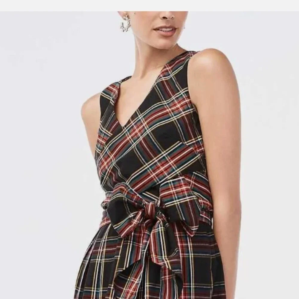 NWT J. Crew Factory Tartan V-neck wrap dress Stewart plaid. - Picture 2 of 5